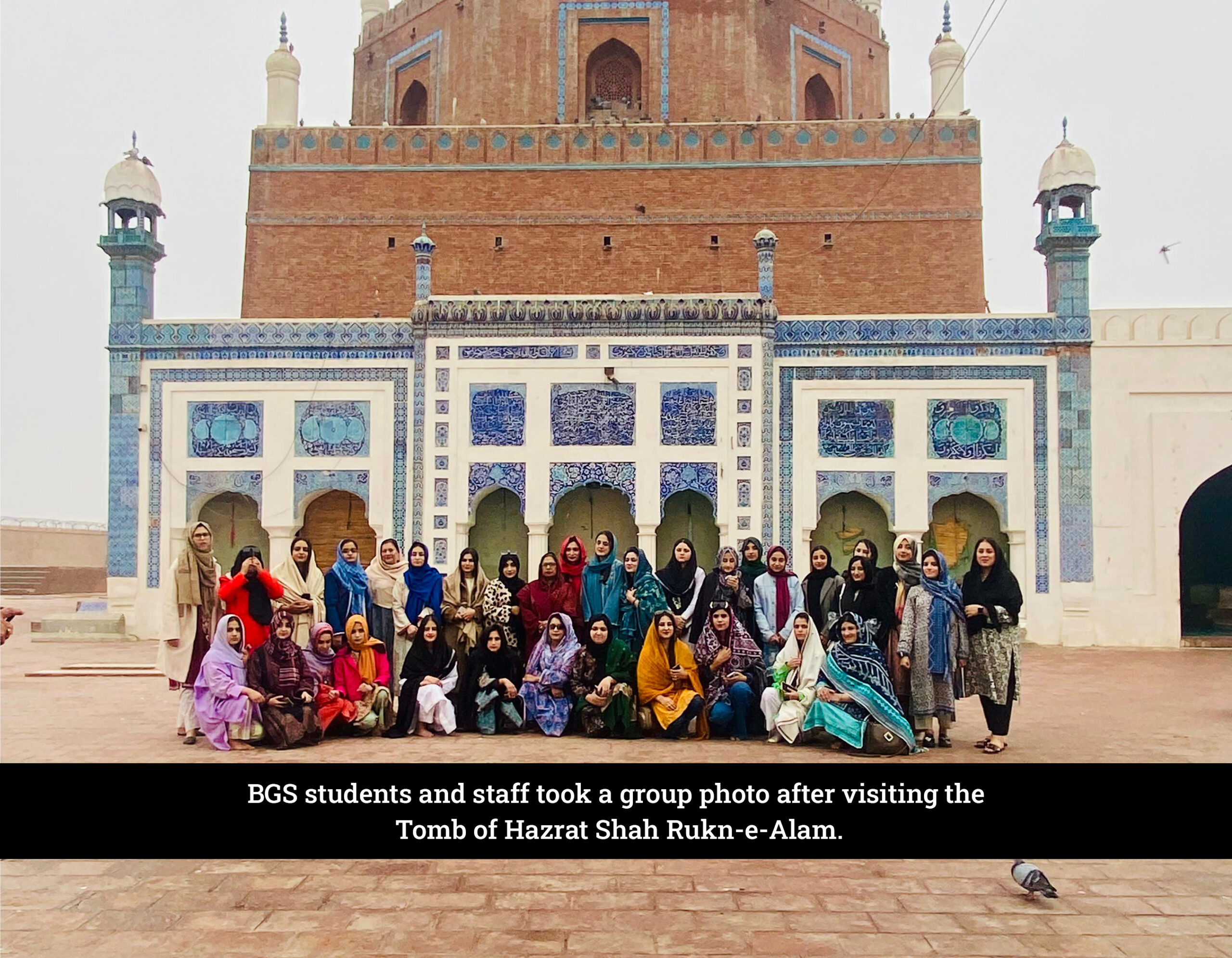 BGS students and staff group photo at Bahauddin Zakaria Shrine, Multan