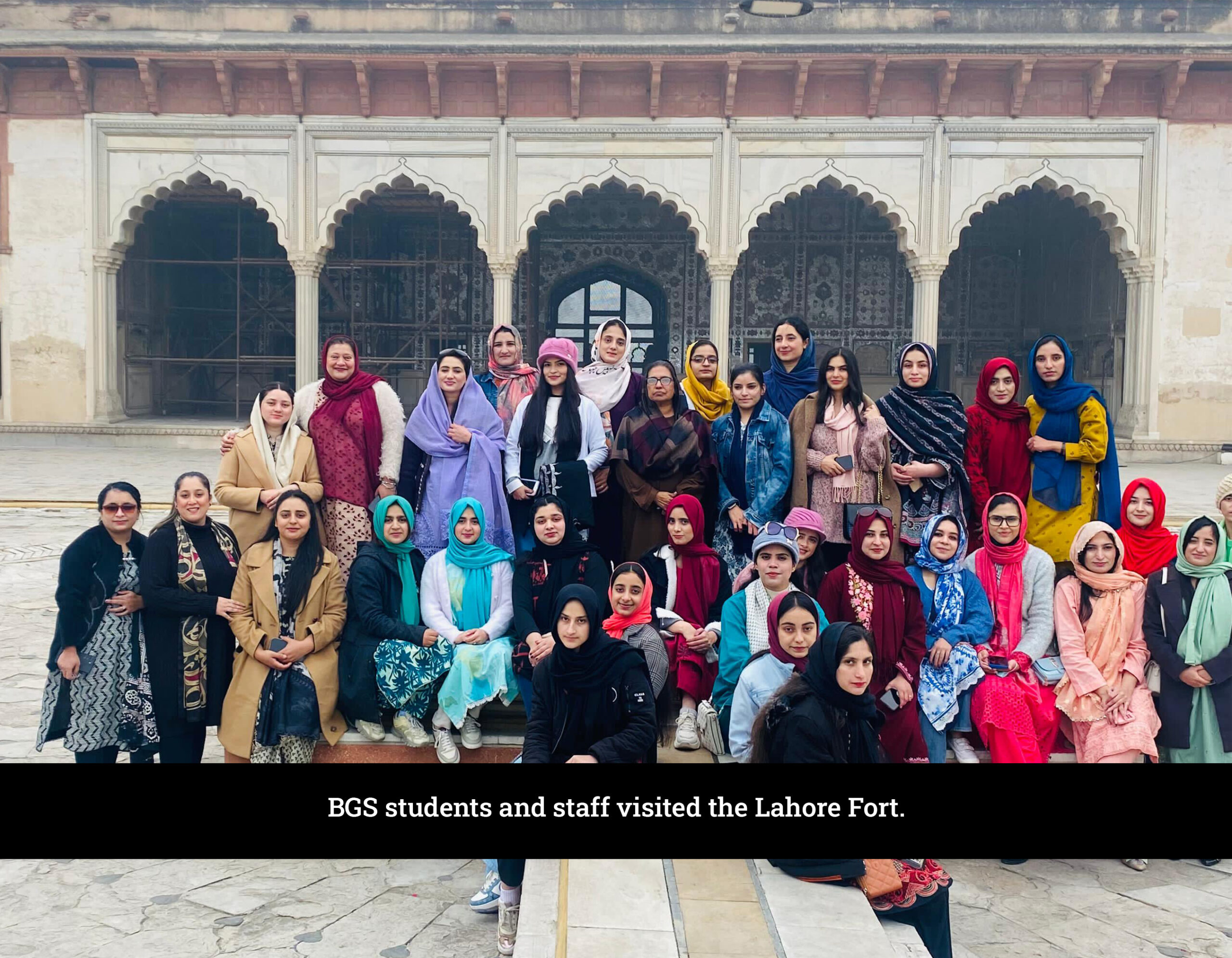 BGS students and staff group photo at Lahore Fort and Global Village
