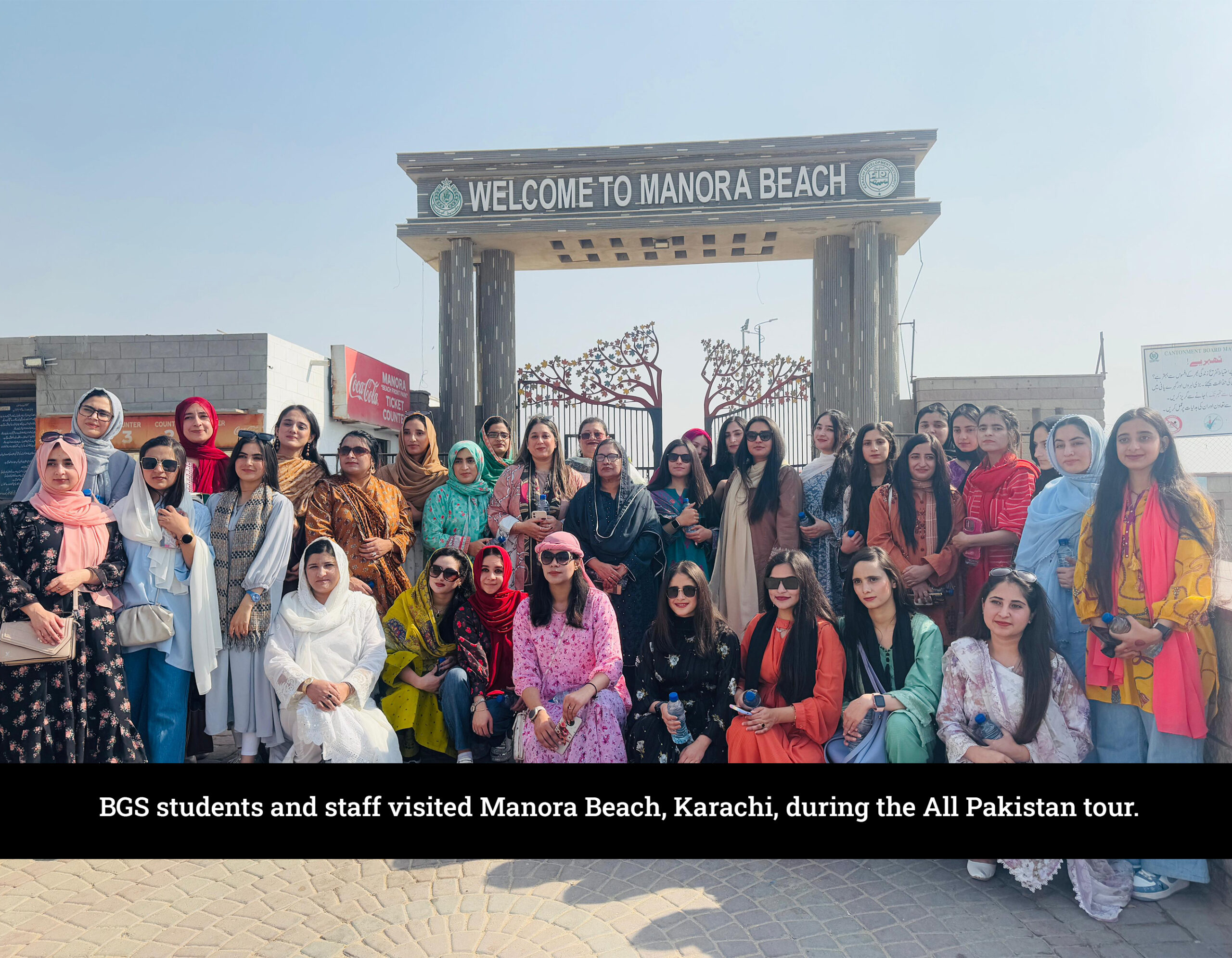 BGS students and staff group photo at Manora Beach, Karachi