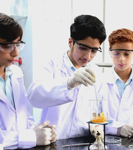 High School male students doing chemistry experiment
